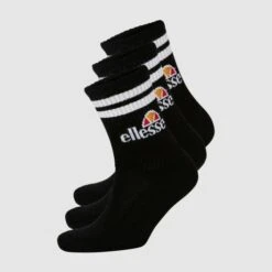 ELLESSE PULLO SOCK 3PACK BLACK SIZE 6-8.5 US