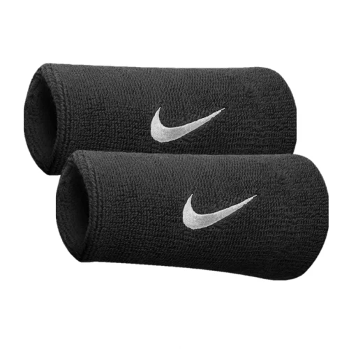 NIKE SWOOSH DOUBLE WIDE WRISTBAND BLACK 1 NIKE SWOOSH DOUBLE WIDE WRISTBAND BLACK
