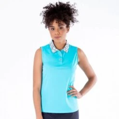 NIVO SHAYLA SLEEVELESS POLO 1211134 AQUA LADIES
